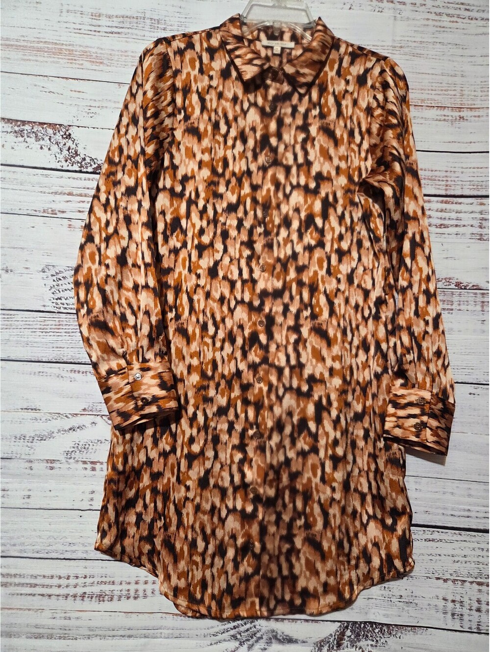 Skies Are Blue XS Brown Animal Print Shirt Dress